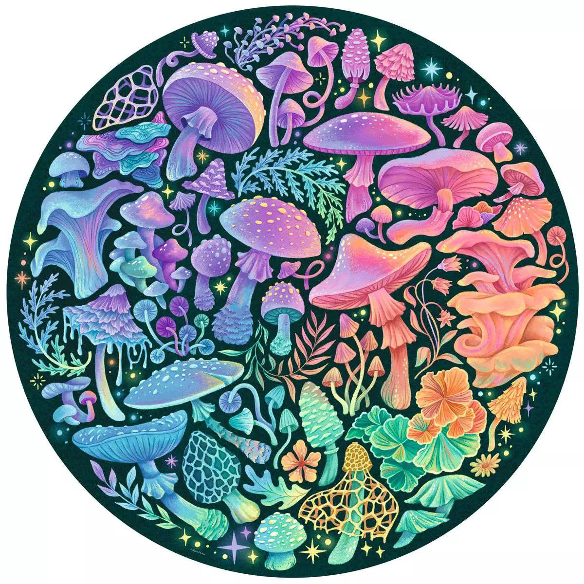 Mushrooms Circle of Color 500 Piece Round Puzzle