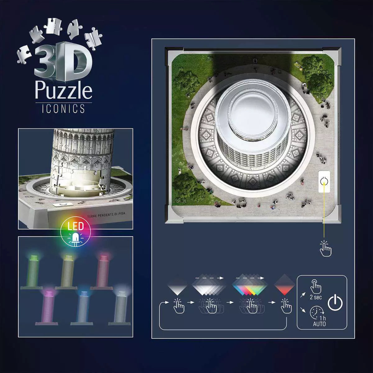 3D Puzzle Iconics: LED Leaning Tower of Pisa 231 Piece Puzzle