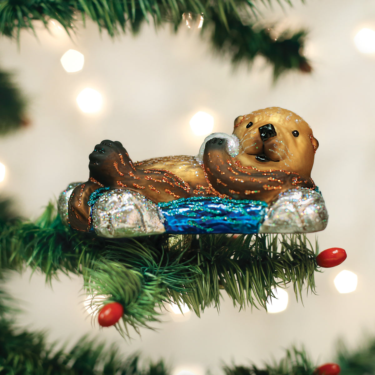 Old World Christmas Floating Sea Otter Clip On Ornament    