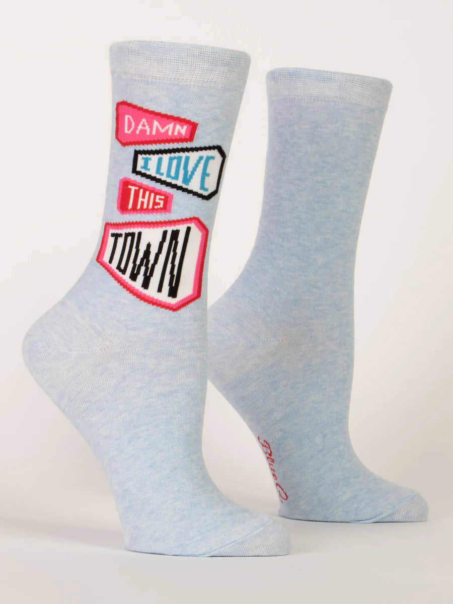 Blue Q Womens Crew Socks - Damn I Love This Town