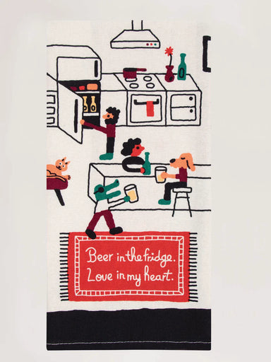 Blue Q Dishtowel - Beer In The Fridge. Love In My Heart.
