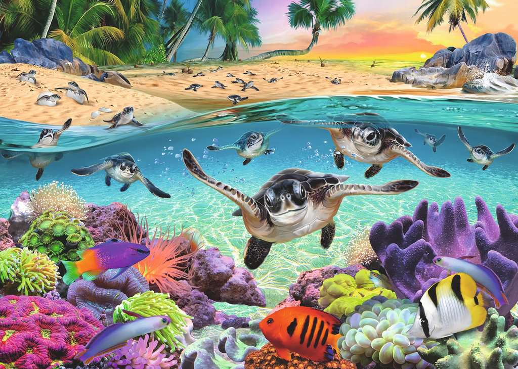 Race Of The Baby Sea Turtles 500 Piece Large Format Puzzle    