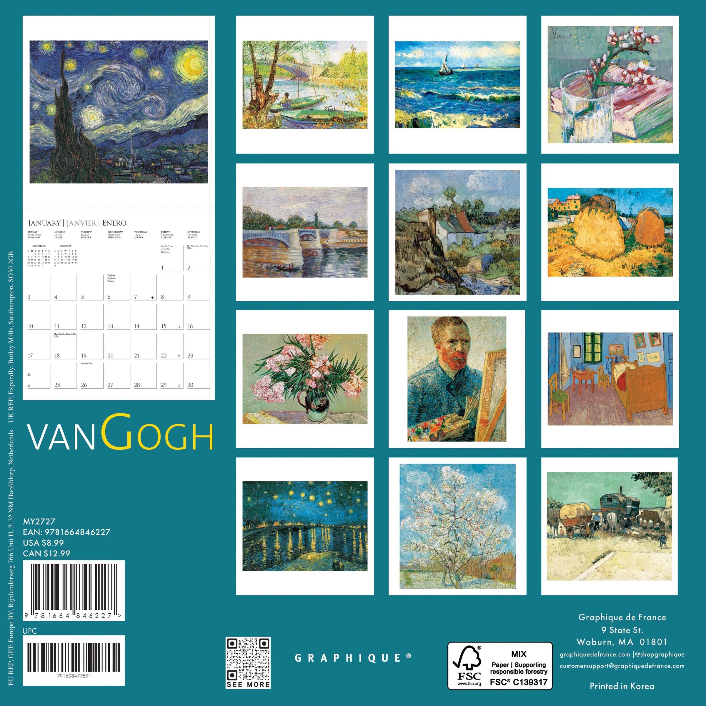 GRPH Vincent van Gogh 2027 Mini Wall Calendar