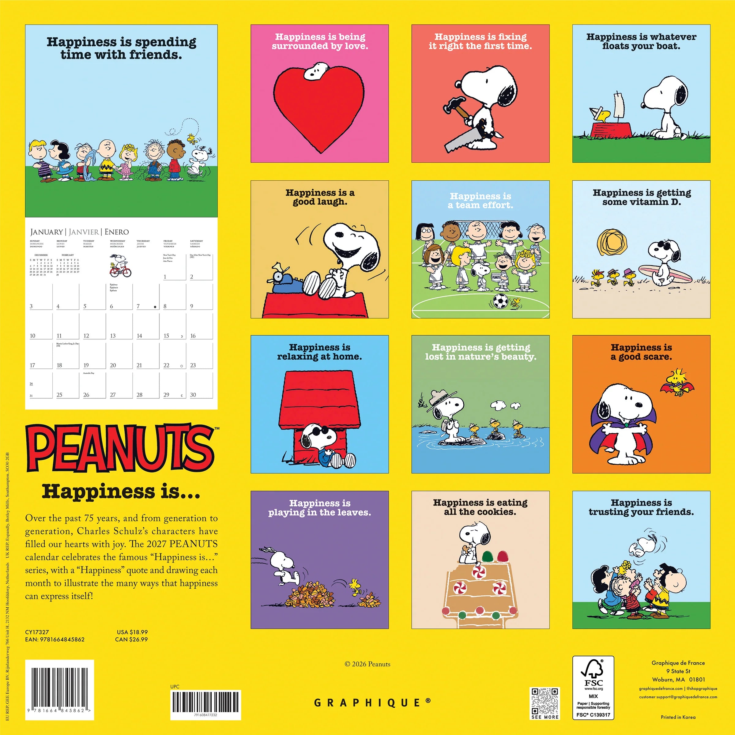 GRPH Peanuts: Happiness Is... 2027 Wall Calendar
