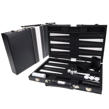 Black Stripe 15" Leatherette Backgammon Set