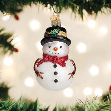 Old World Christmas Red Bow Holly Hat Snowman Ornament