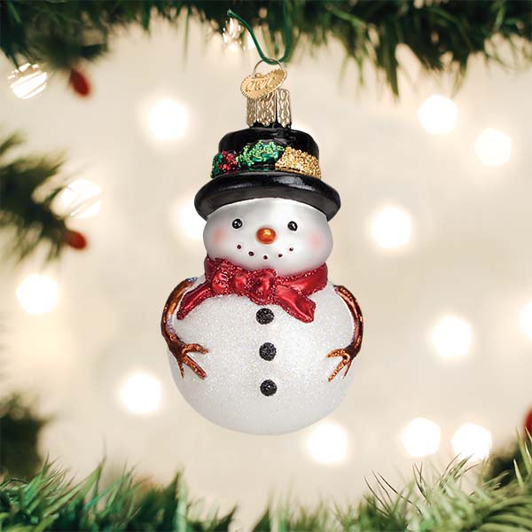 Old World Christmas Red Bow Holly Hat Snowman Ornament