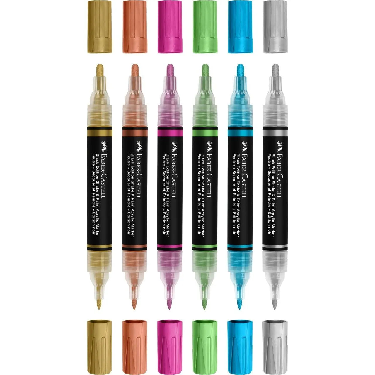 Faber-Castell Black Edition Metallic Shake & Paint Acrylic Markers set of 6