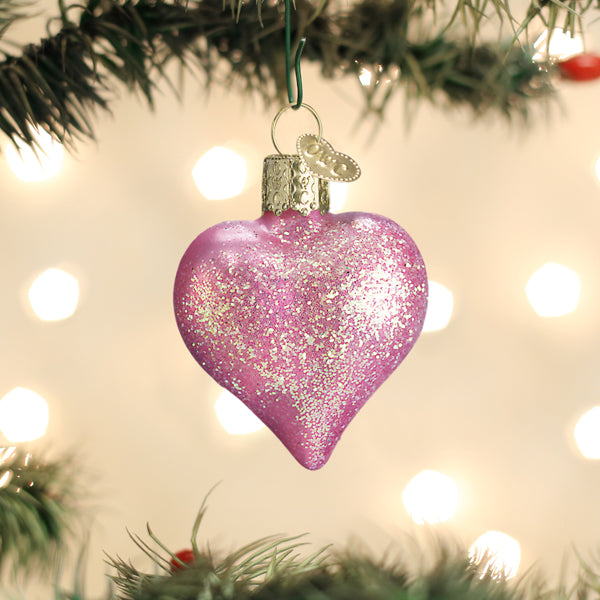 Old World Christmas Pink Glittered Heart Ornament    