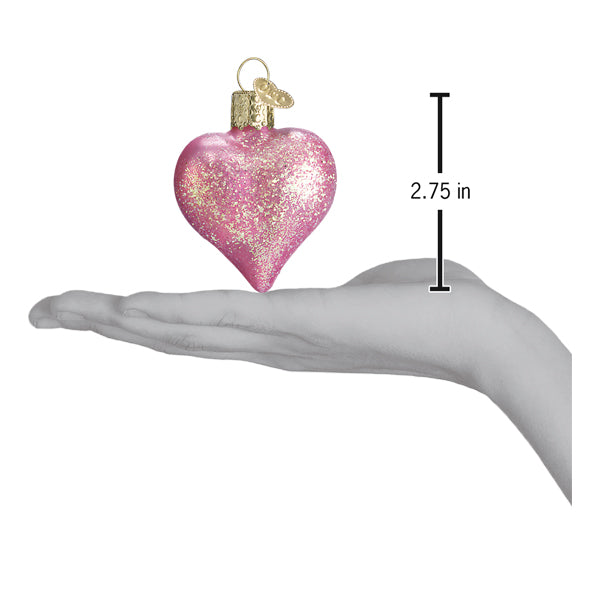Old World Christmas Pink Glittered Heart Ornament    