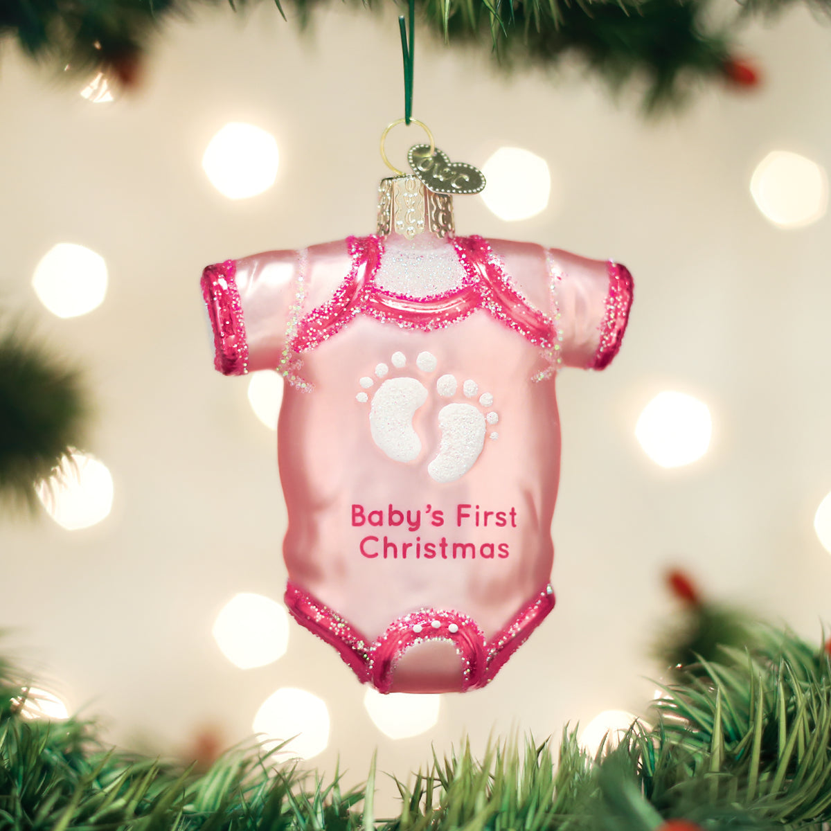 Old World Christmas Pink Baby Onesie Ornament    
