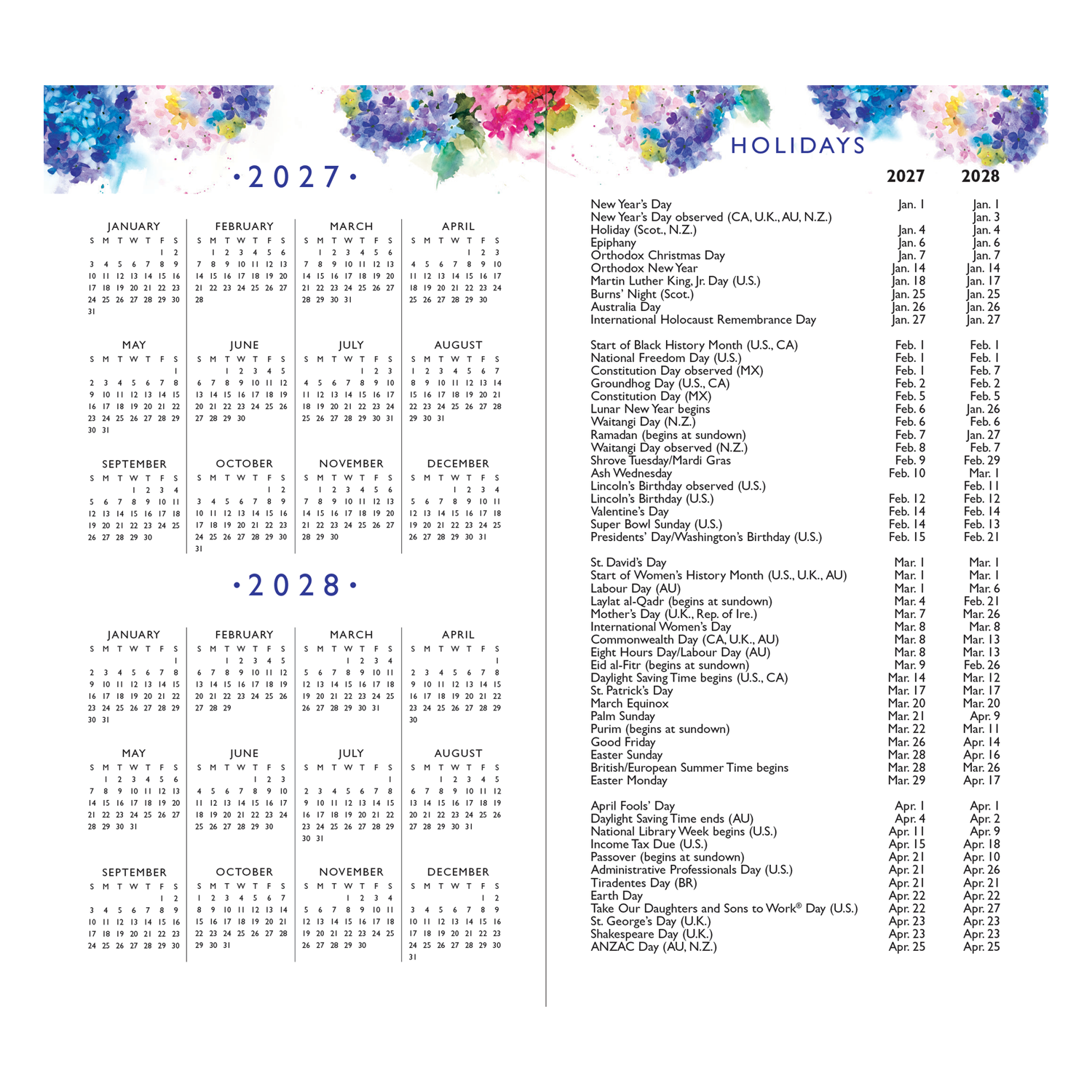 PTR 2027-28 Hydrangeas 2-Year Pocket Planner
