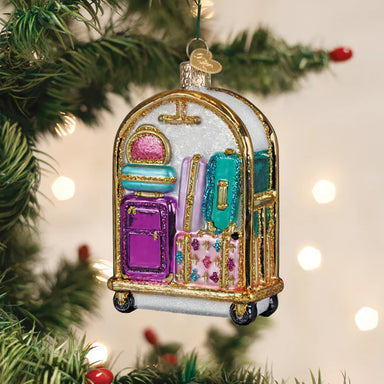 Old World Christmas Hotel Luggage Cart Ornament