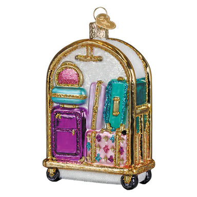 Old World Christmas Hotel Luggage Cart Ornament