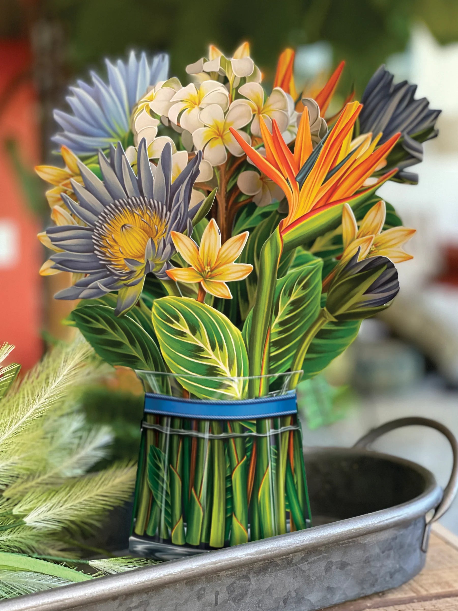 Tropical Blooms Pop Up Flower Bouquet Greeting Card    