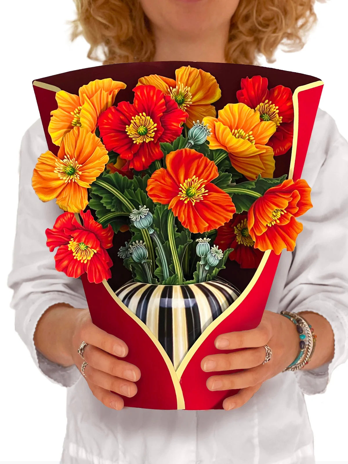 French Poppies Pop Up Flower Bouquet Greeting Card    