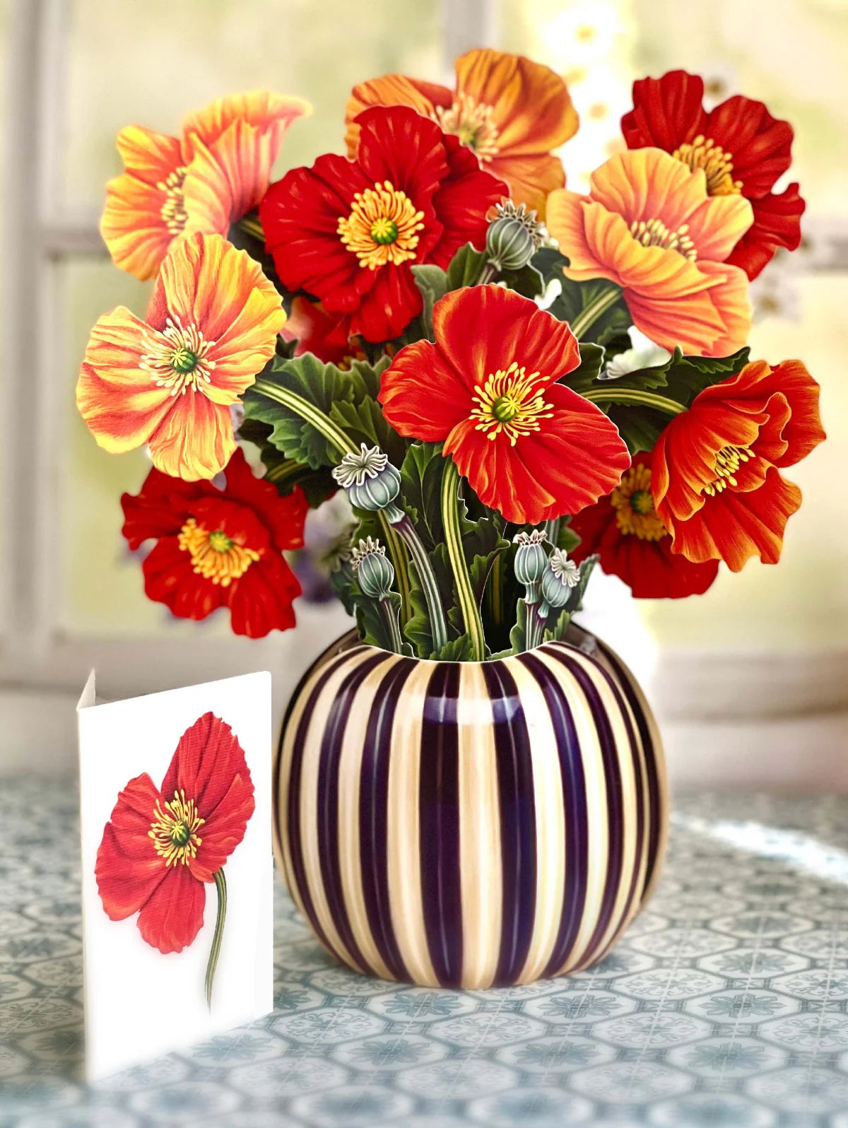 French Poppies Pop Up Flower Bouquet Greeting Card    