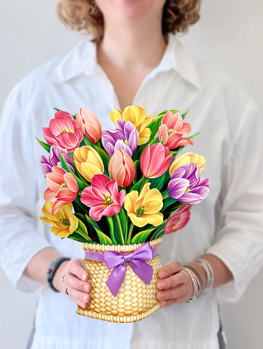 Festive Tulips Pop Up Flower Bouquet Greeting Card    