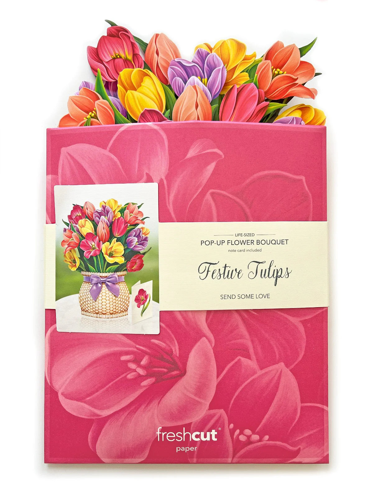 Festive Tulips Pop Up Flower Bouquet Greeting Card    