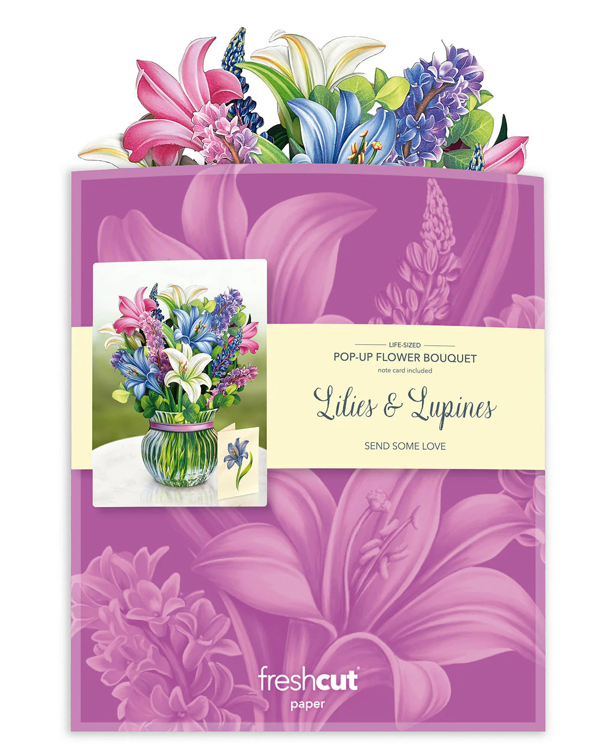 Lilies & Lupines Pop Up Flower Bouquet Greeting Card    