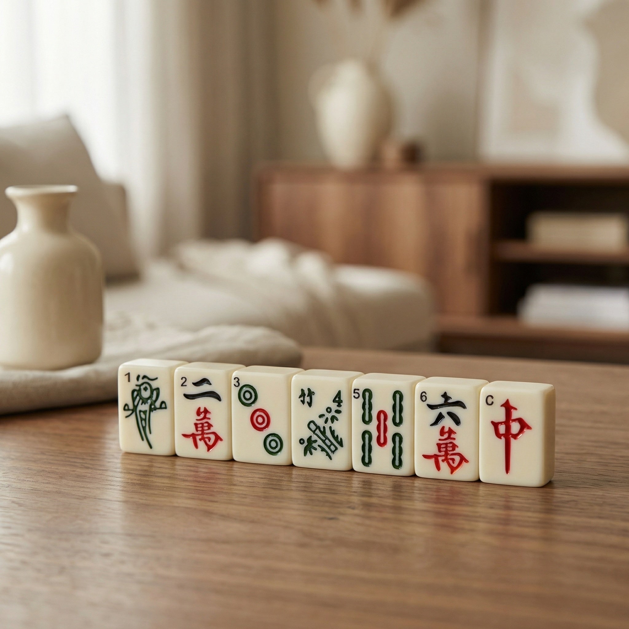 Traditional Chinese Mahjong Set Travel Size Red