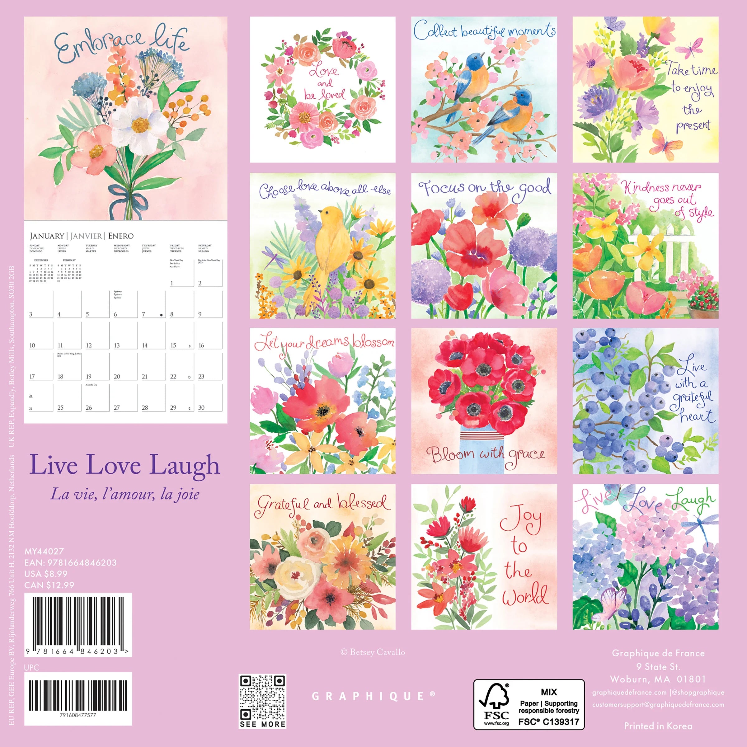 GRPH Live, Love, Laugh 2027 Mini Wall Calendar