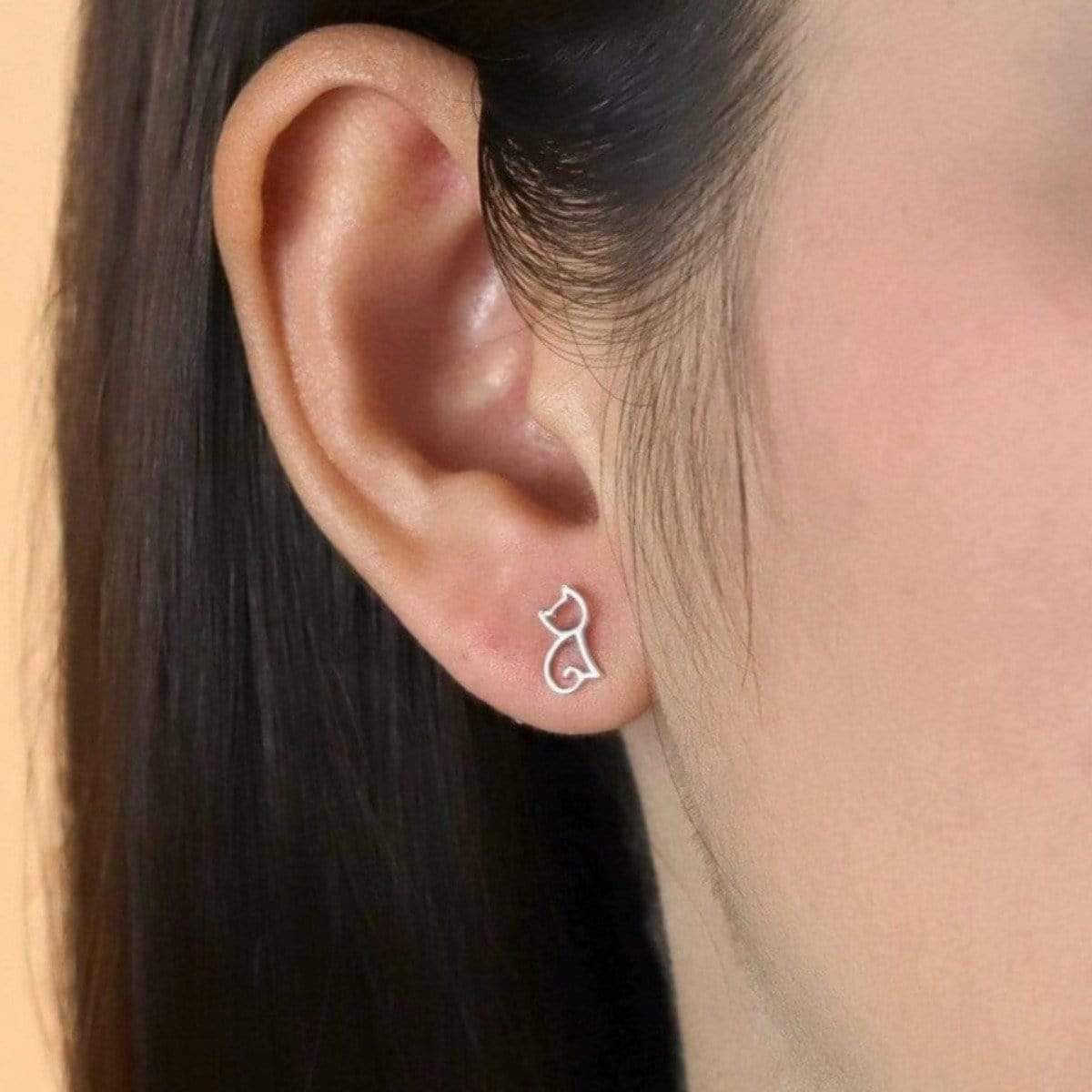 Boma Sterling Silver Sitting Cat Outline Stud Earrings
