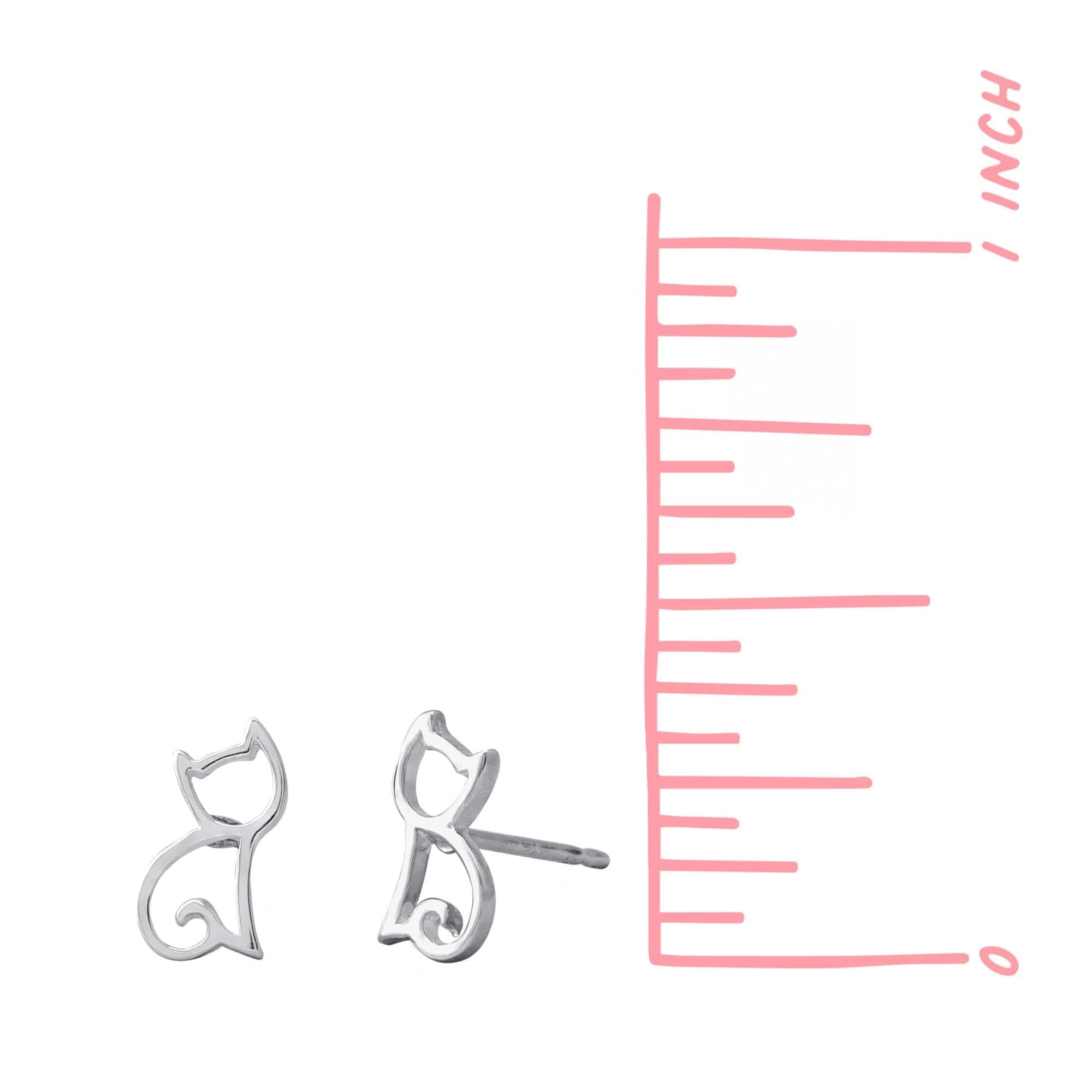 Boma Sterling Silver Sitting Cat Outline Stud Earrings
