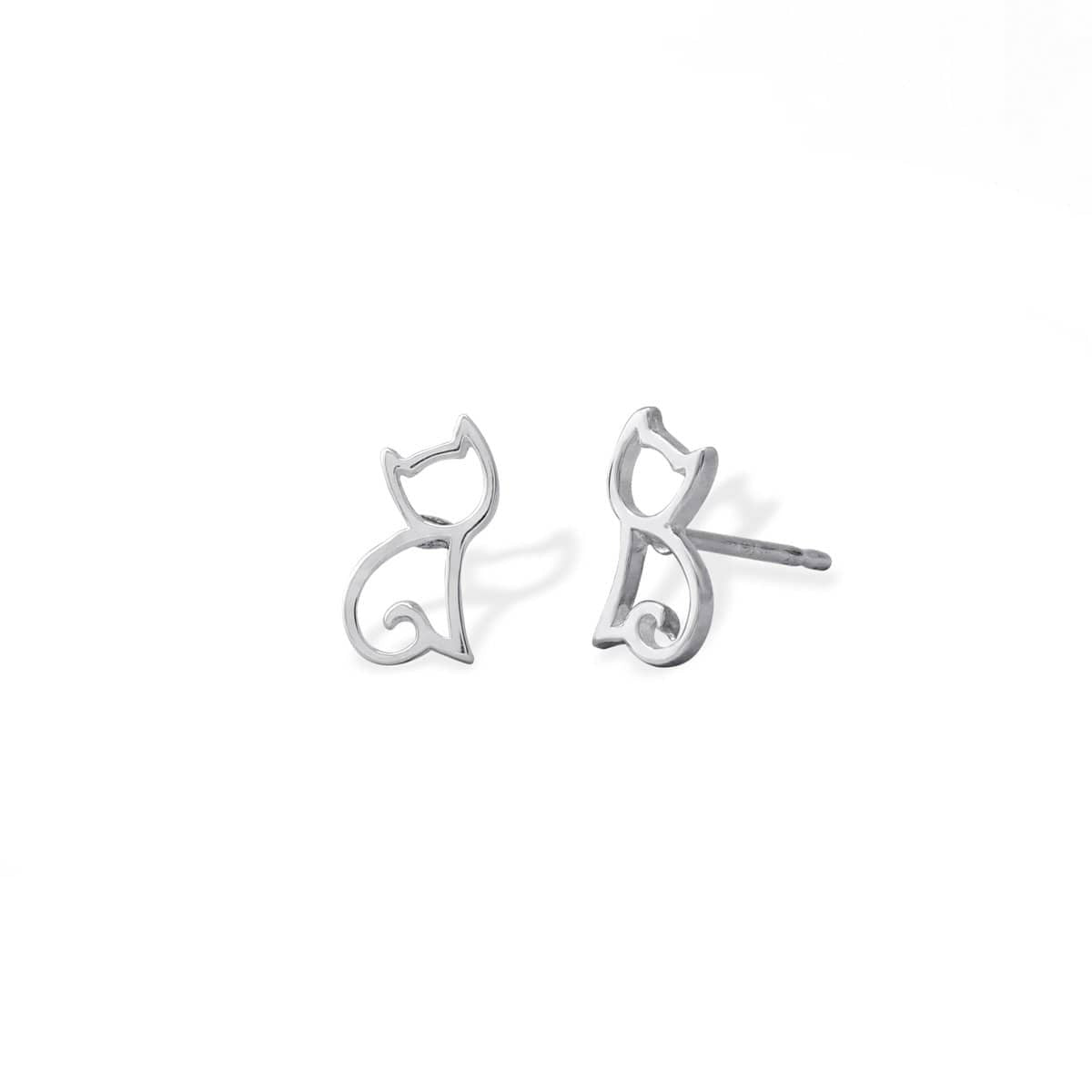 Boma Sterling Silver Sitting Cat Outline Stud Earrings