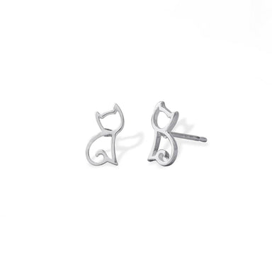 Boma Sterling Silver Sitting Cat Outline Stud Earrings