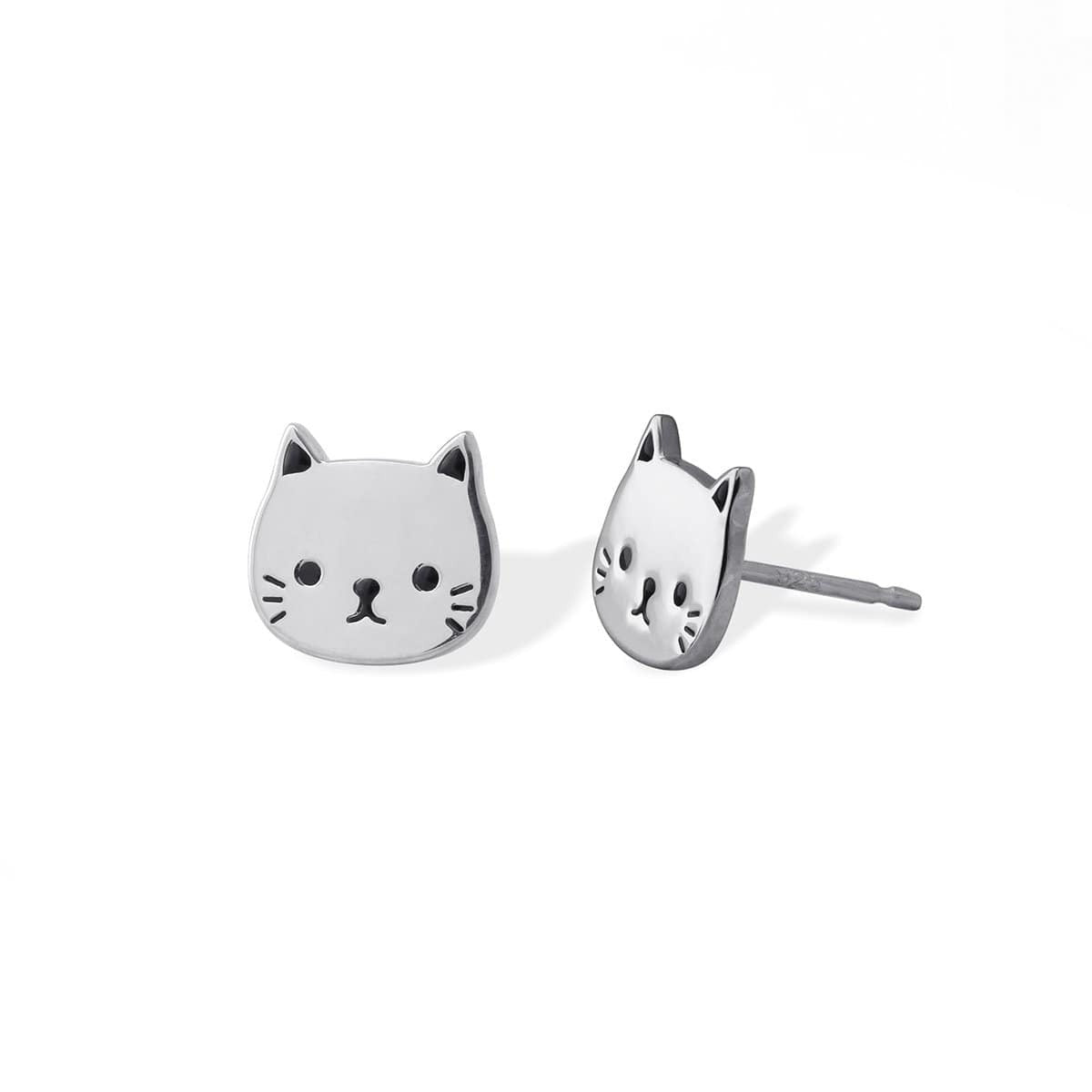 Boma Shiny Cat Face w/ Black Resin Stud Earrings