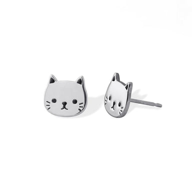 Boma Shiny Cat Face w/ Black Resin Stud Earrings