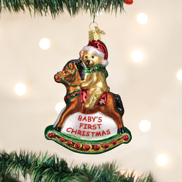 Old World Christmas Baby's First Christmas Rocking Horse Teddy Ornament    