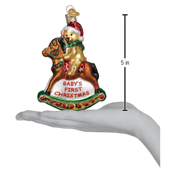 Old World Christmas Baby's First Christmas Rocking Horse Teddy Ornament    
