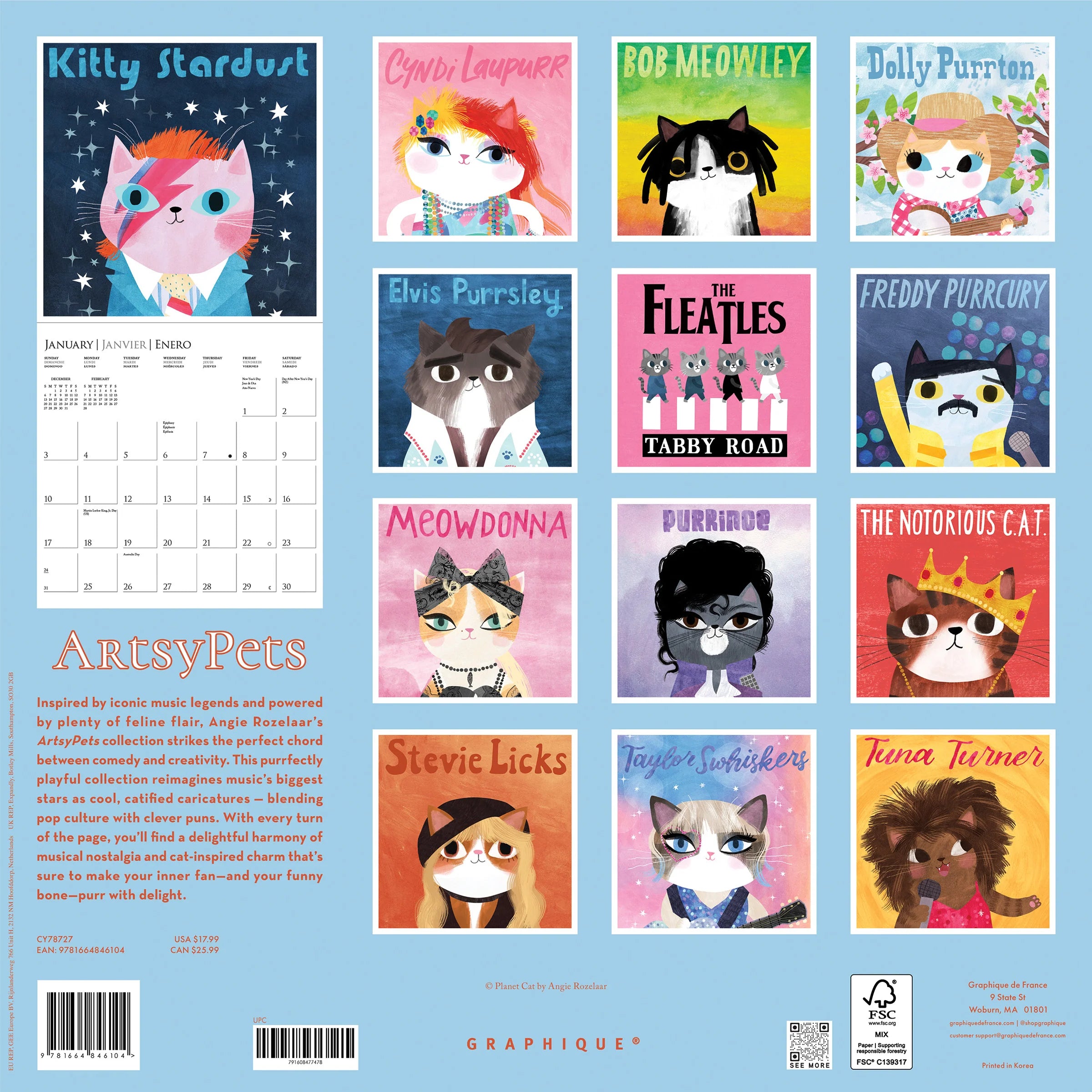 GRPH ArtsyPets 2027 Wall Calendar