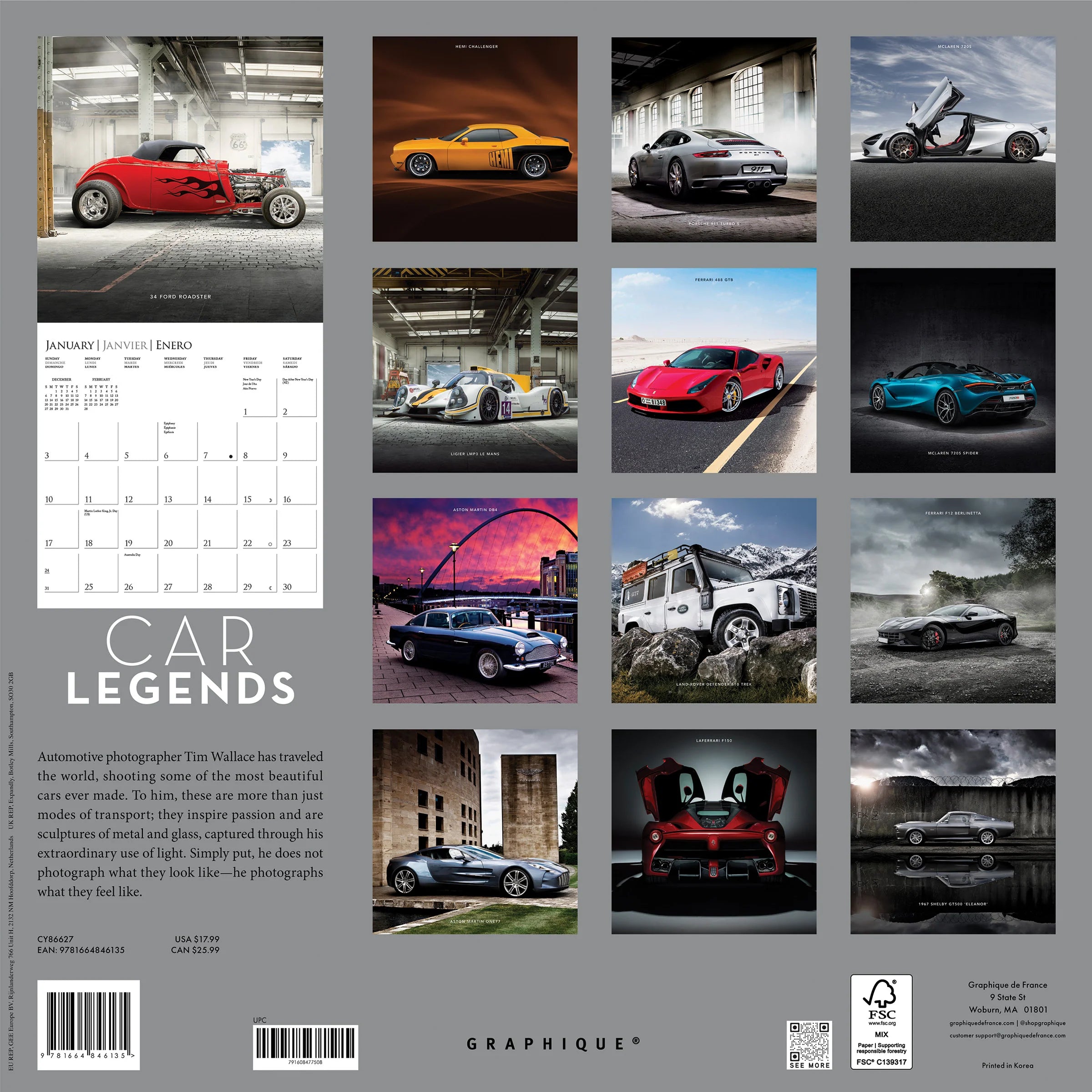 GRPH Car Legends 2027 Wall Calendar