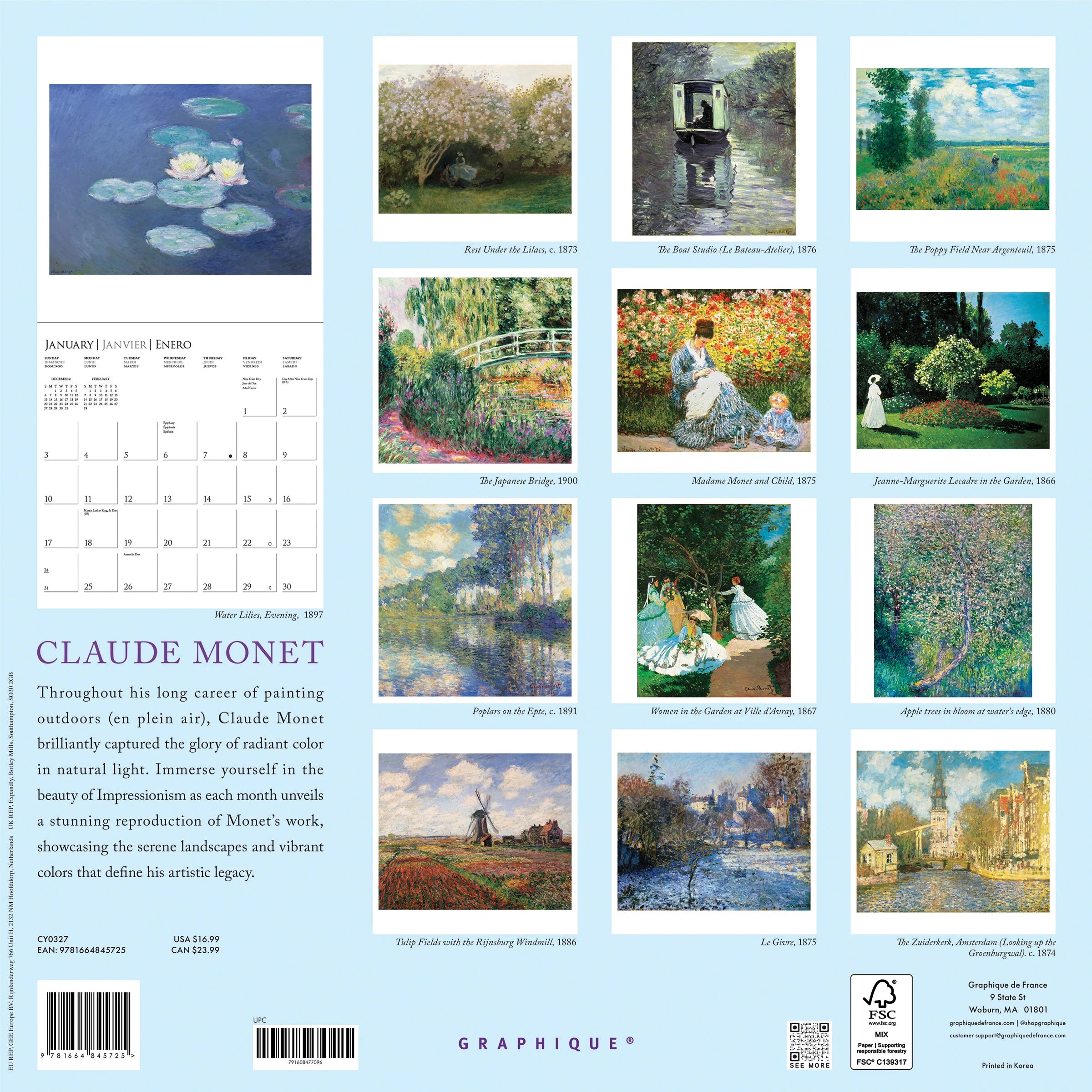 GRPH Monet 2027 Wall Calendar