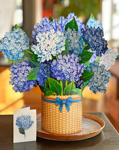 Nantucket Hydrangeas Pop Up Flower Bouquet Greeting Card    
