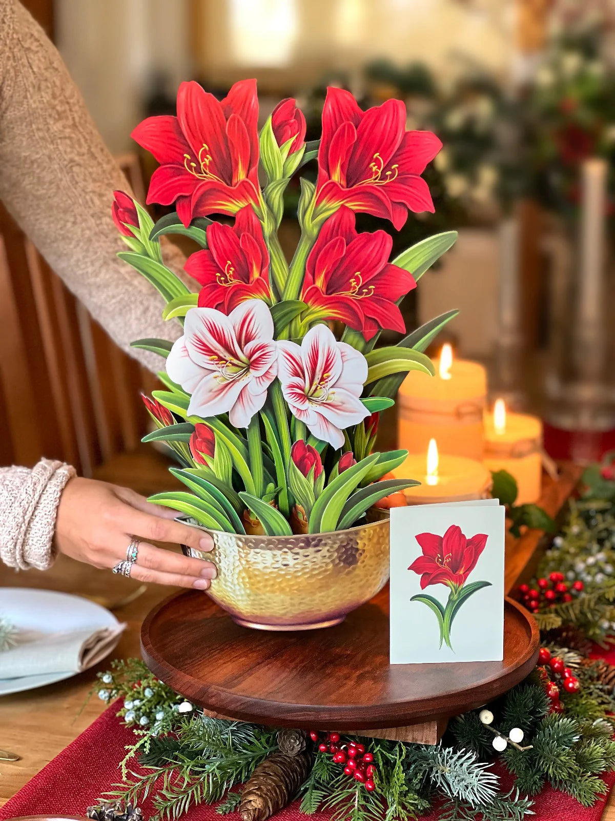 Scarlet Amaryllis Pop Up Flower Bouquet Greeting Card    