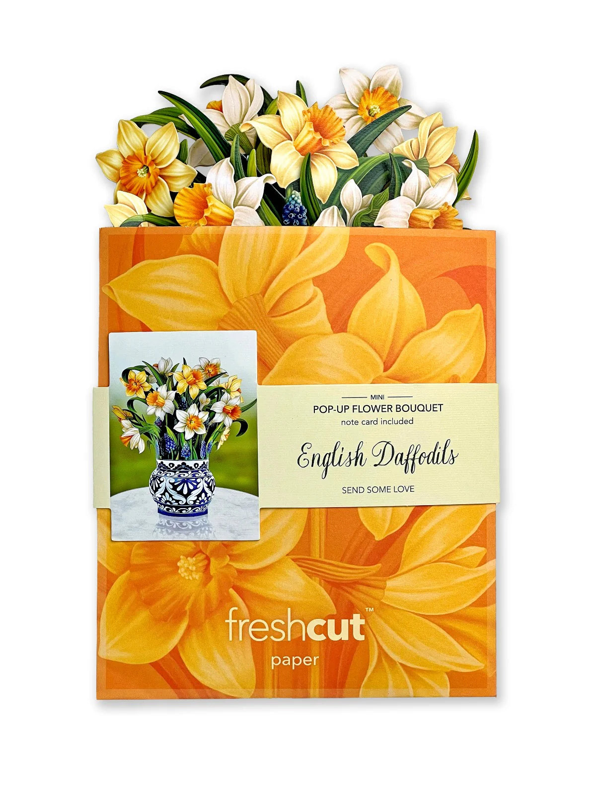 English Daffodils Mini Pop Up Flower Bouquet Greeting Card    