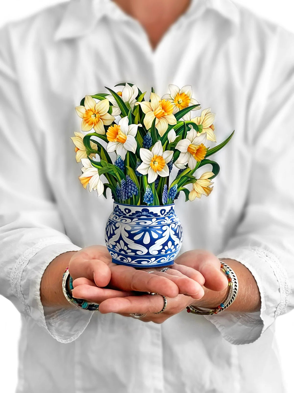 English Daffodils Mini Pop Up Flower Bouquet Greeting Card    