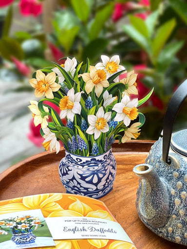 English Daffodils Mini Pop Up Flower Bouquet Greeting Card    