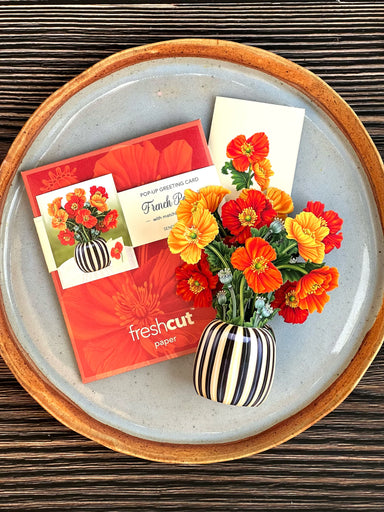 French Poppies Mini Pop Up Flower Bouquet Greeting Card    