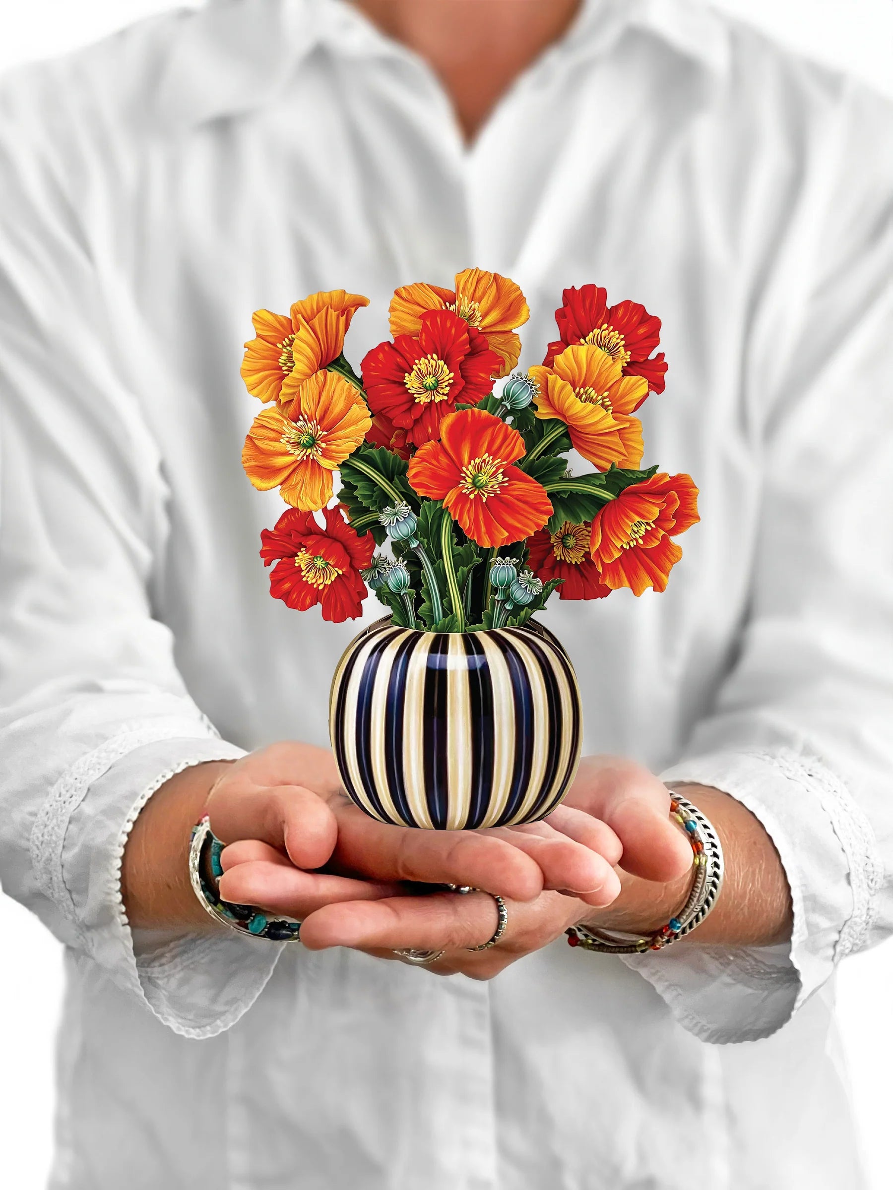 French Poppies Mini Pop Up Flower Bouquet Greeting Card    