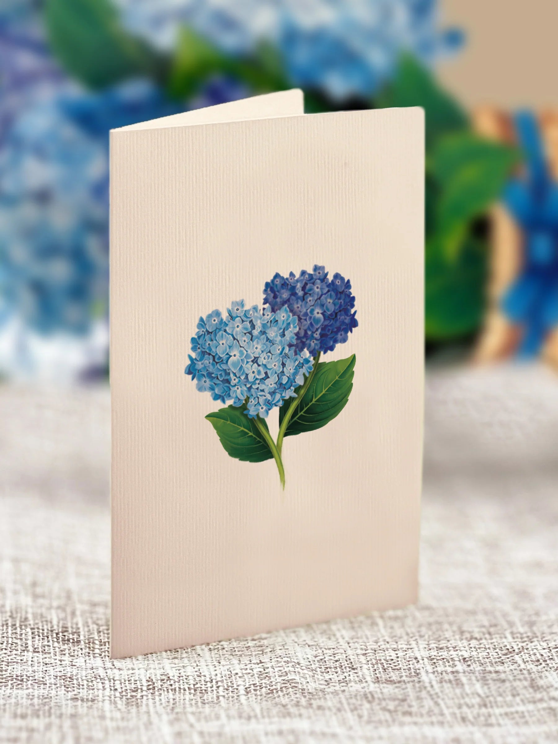 Nantucket Hydrangeas Mini Pop Up Flower Bouquet Greeting Card    