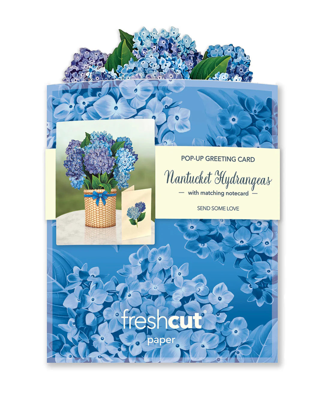 Nantucket Hydrangeas Mini Pop Up Flower Bouquet Greeting Card    