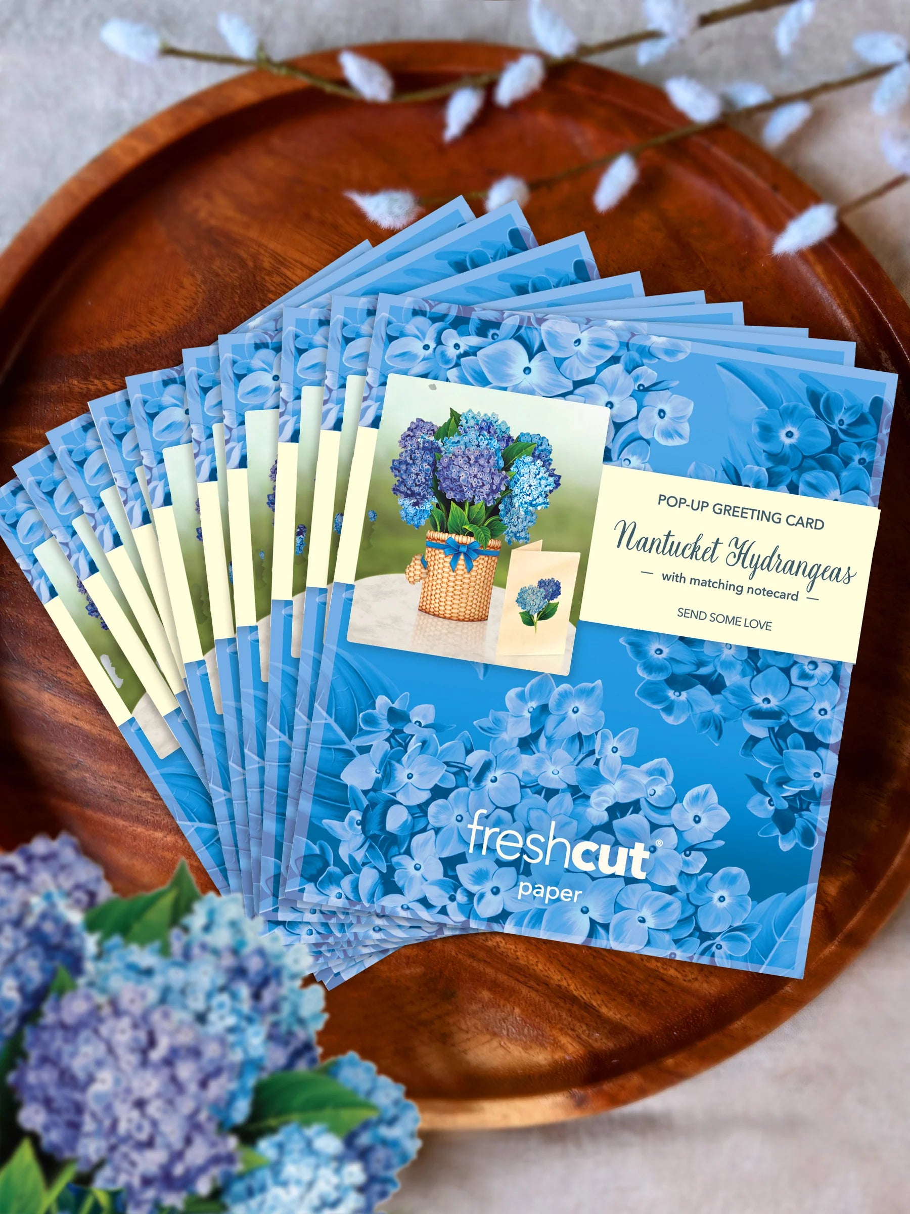Nantucket Hydrangeas Mini Pop Up Flower Bouquet Greeting Card    