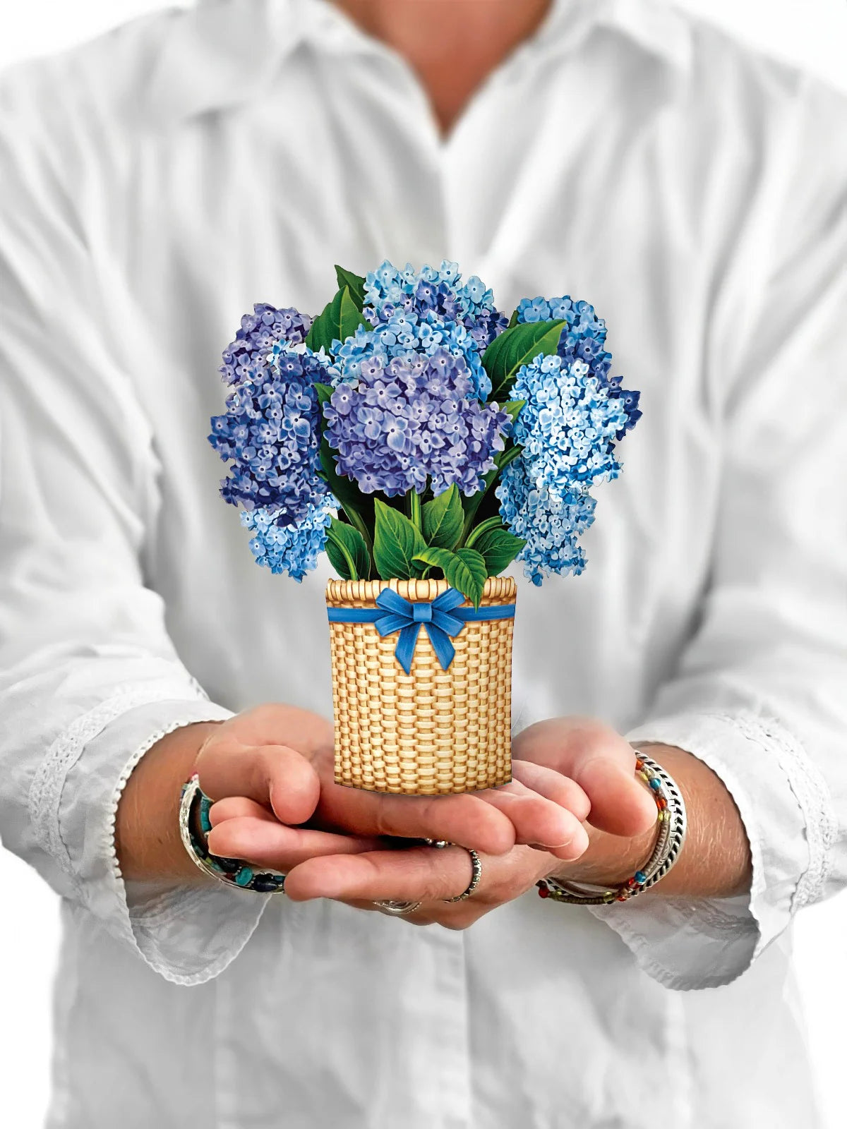 Nantucket Hydrangeas Mini Pop Up Flower Bouquet Greeting Card    
