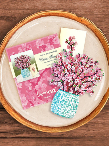 Cherry Blossoms Mini Pop Up Flower Bouquet Greeting Card    