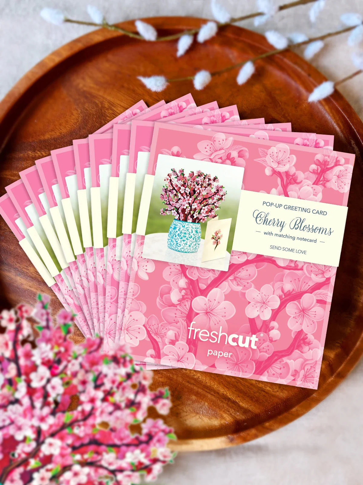 Cherry Blossoms Mini Pop Up Flower Bouquet Greeting Card    